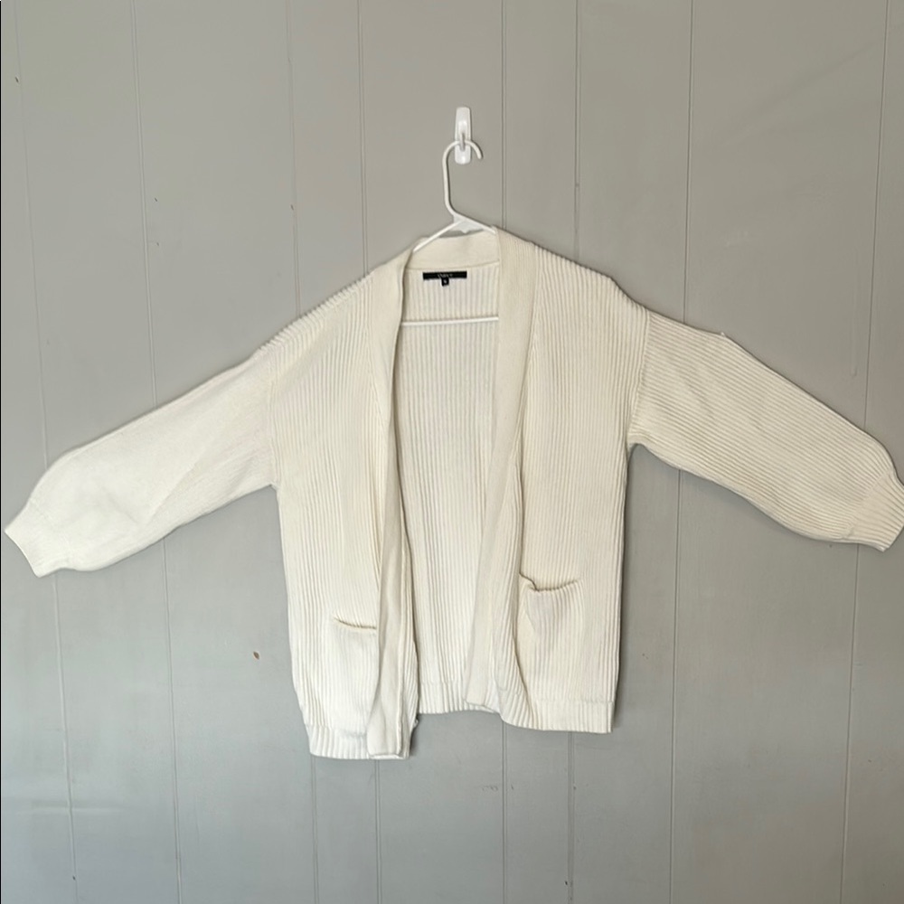 Quince Cream Ribbed Open Front Cardigan Sweater – Women’s Size M, Cozy Knit